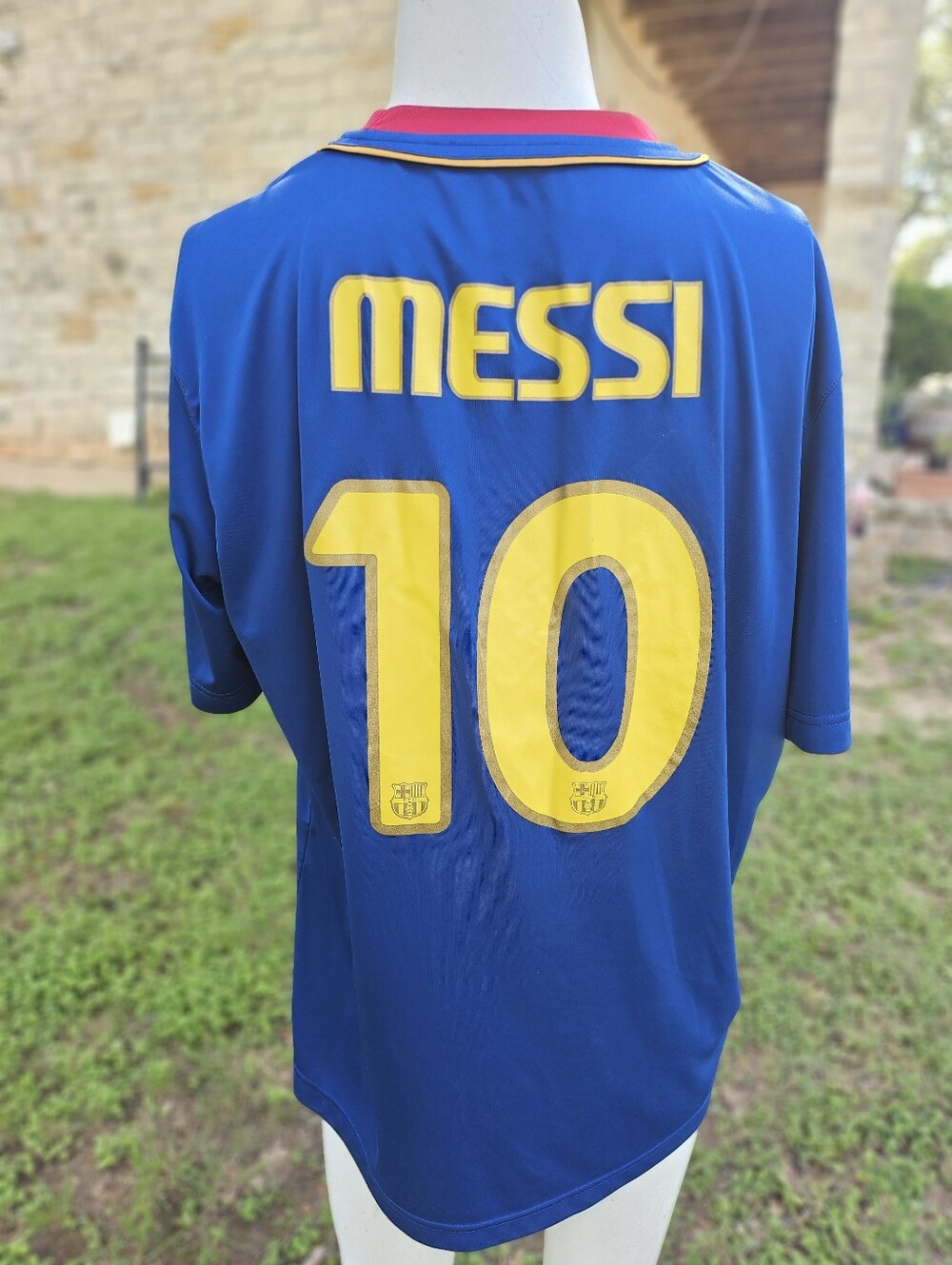 Blue & Red Polyester Barcelona Spain Short Sleeve Soccer FCB Top Messi 10, XXL